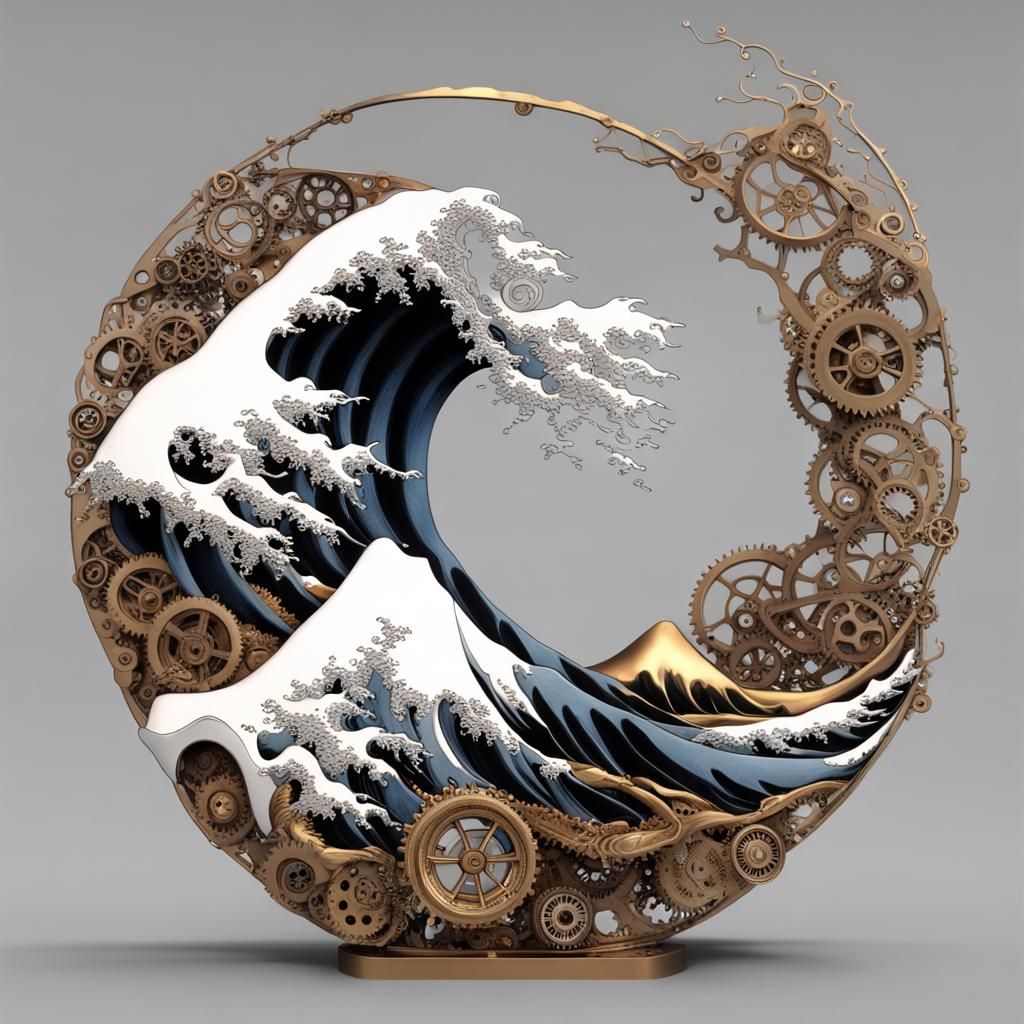 Steampunk Metal Wave of Kanagawa in 3D