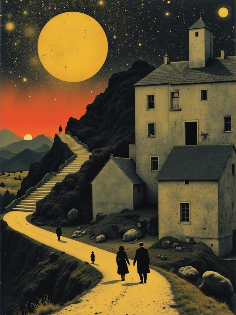 Surreal Sunset with Winding Road and Golden Shimmer