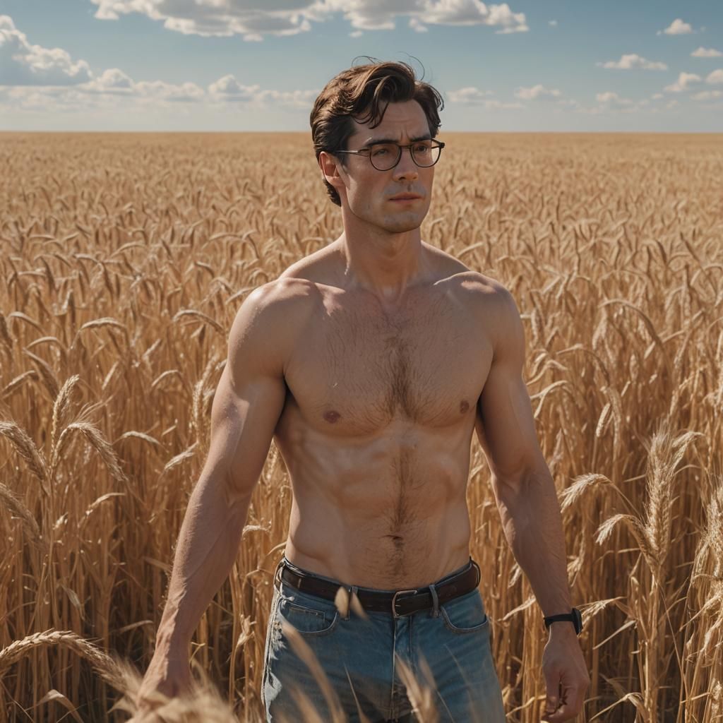 Photorealistic Portrait of a Man in Wheat Field