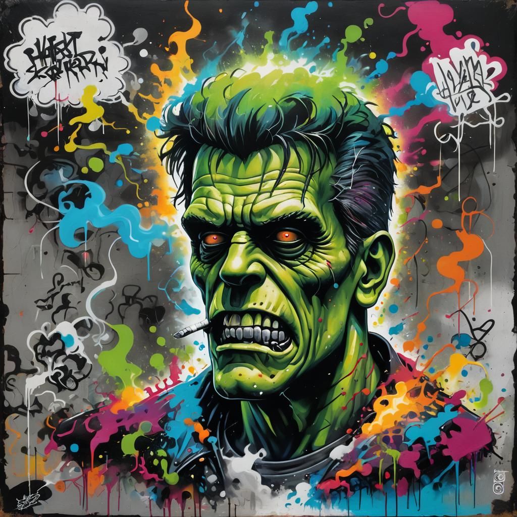 Frankenstein Rocker in Graffiti Art with Lightning