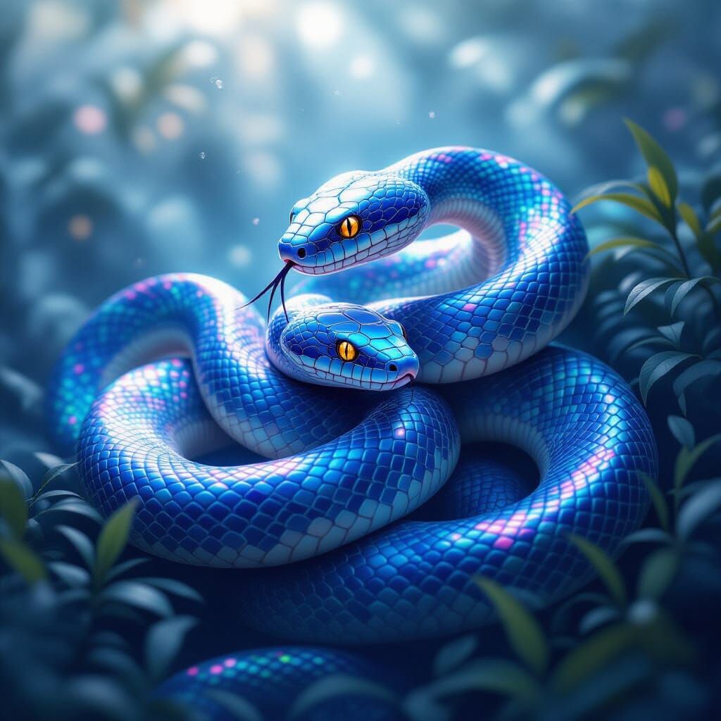 Shimmering Snakes Slithering in Misty Dreamscape