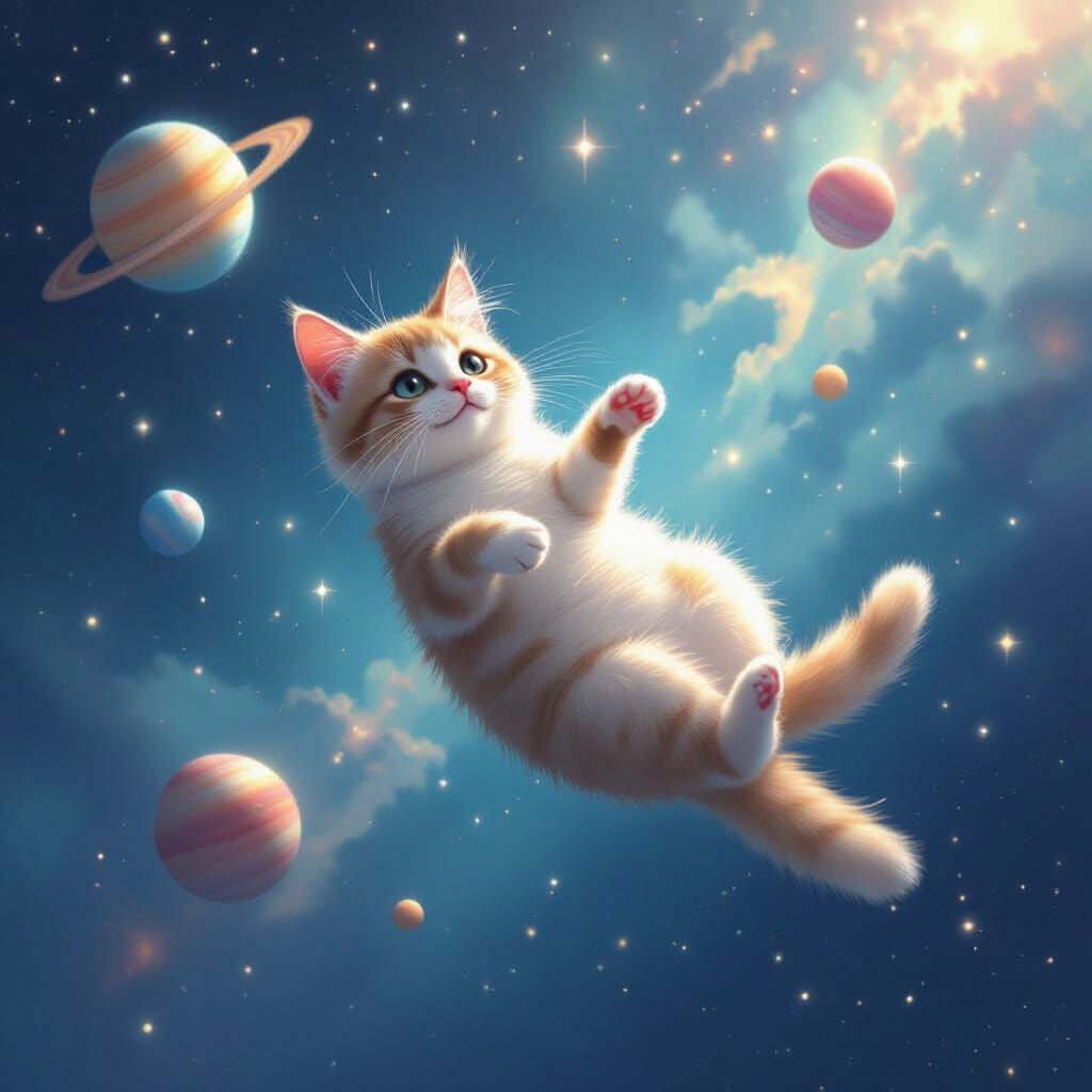 Cat Floating in Space Dreamscape