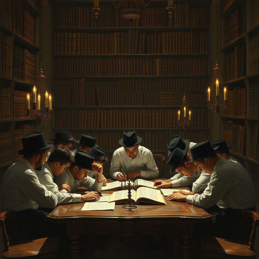 Yeshiva Students in an Old Masters Style Study