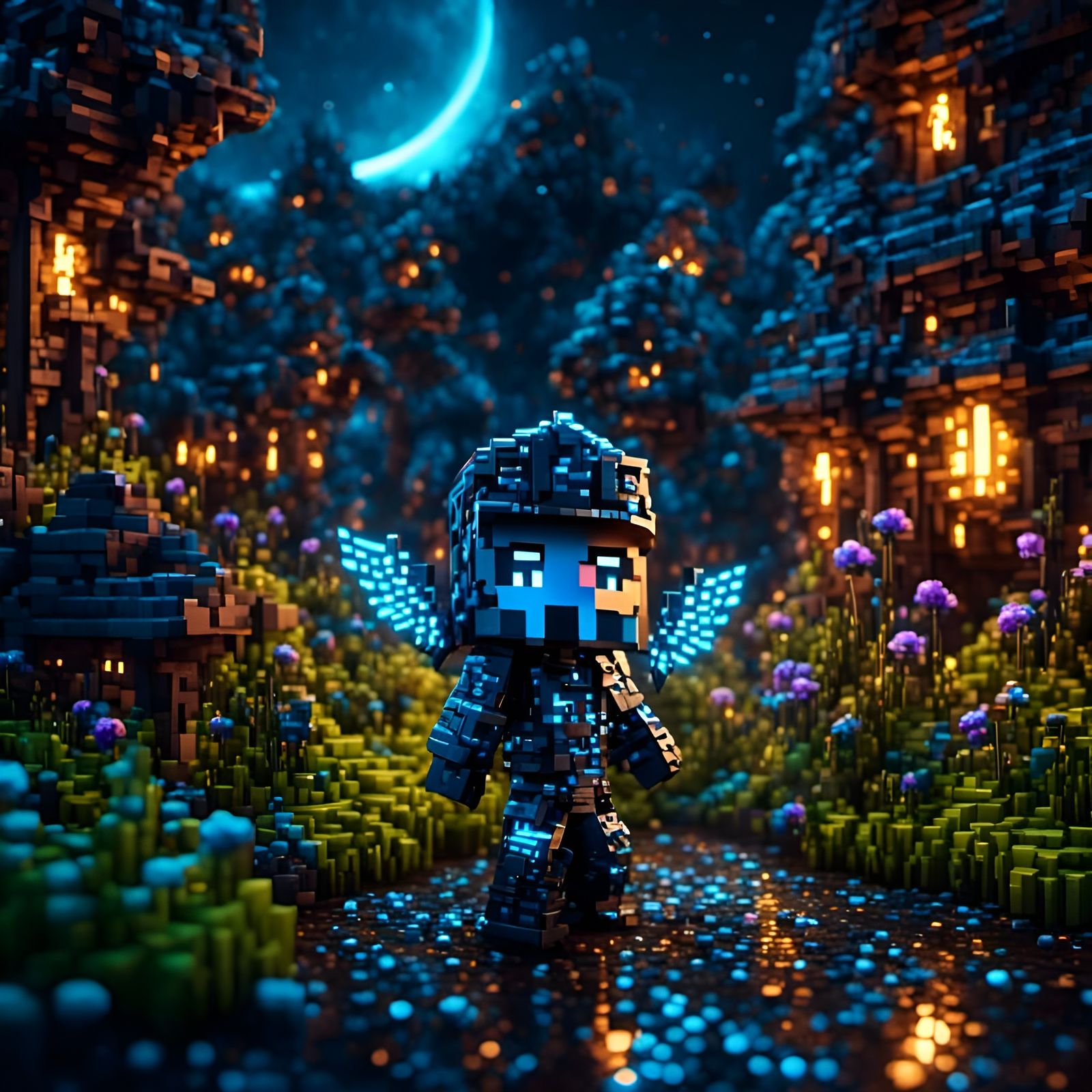 Chibi Minecraft Allay on Cosmic Moonlit Night