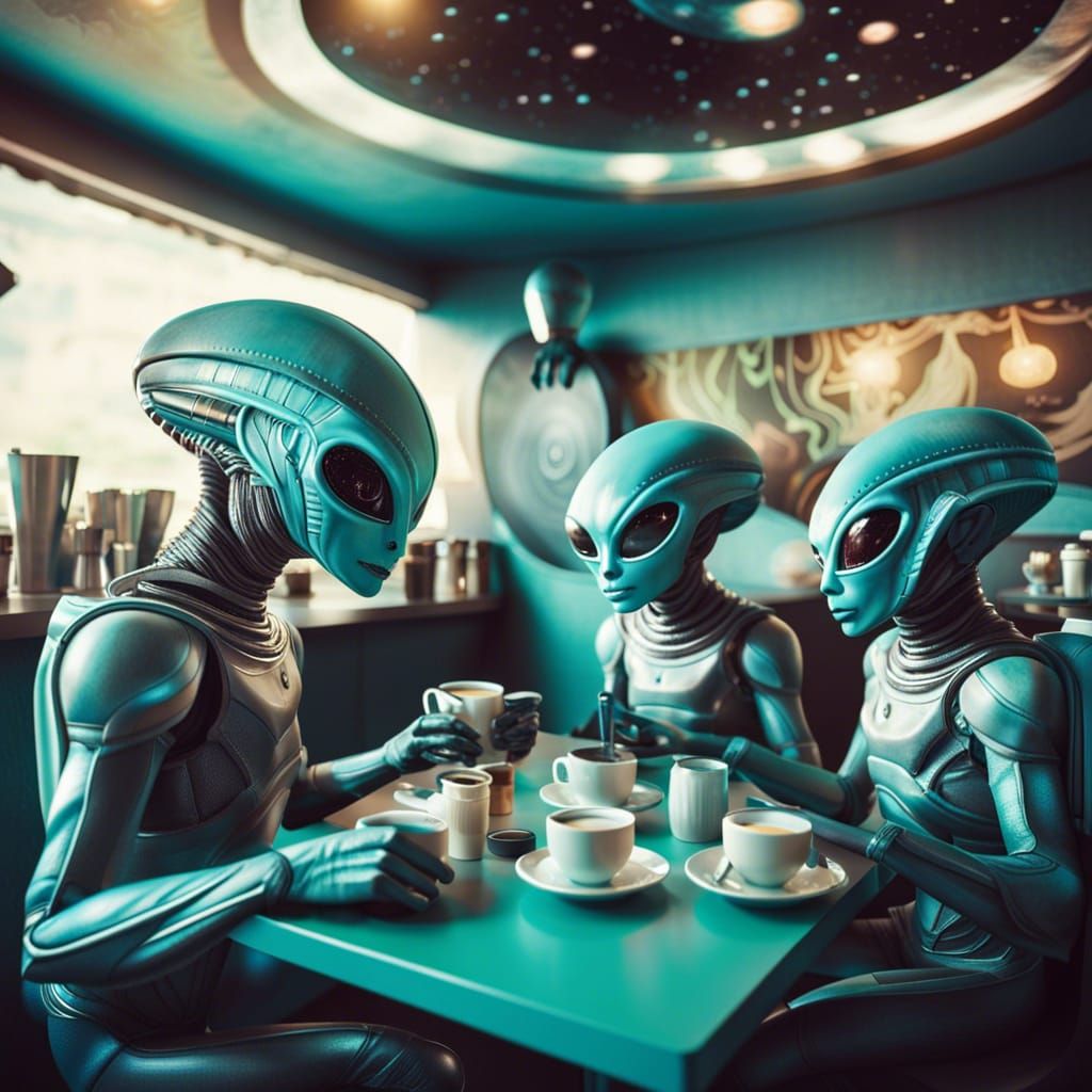Futuristic Space Cafe with Alien Baristas