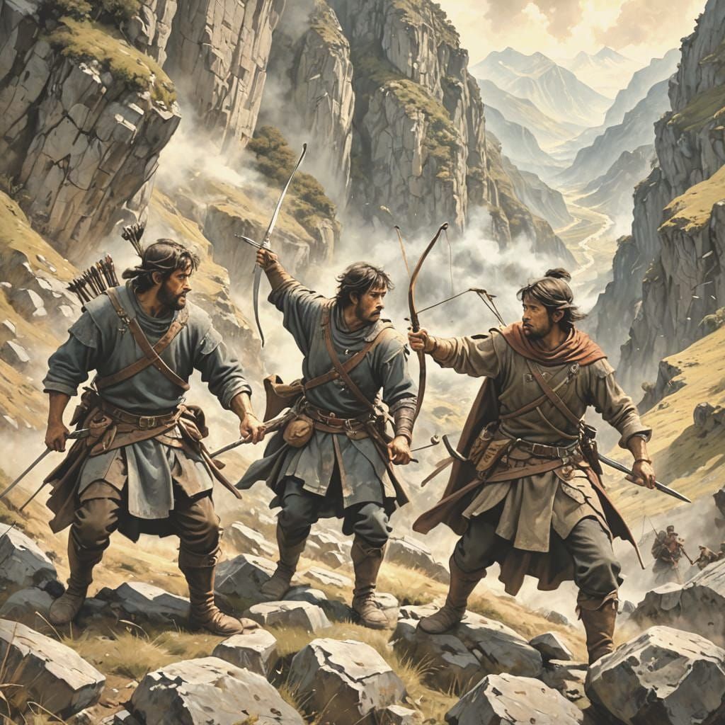 Pyrenees Rebels Ambush, Anime Cinematic Oil Painting