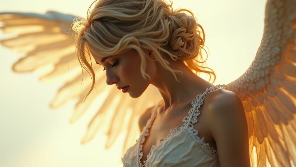 Ethereal Angel Close-up: Digital Art Nouveau Painting