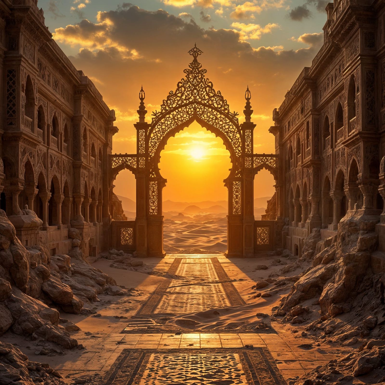 Golden Desert Architecture at Sunset