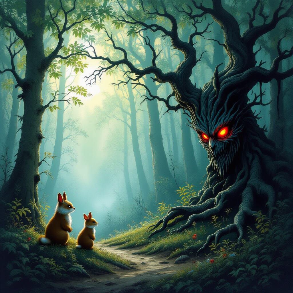 Enchanted Forest of Light and Shadow in Magical Realism