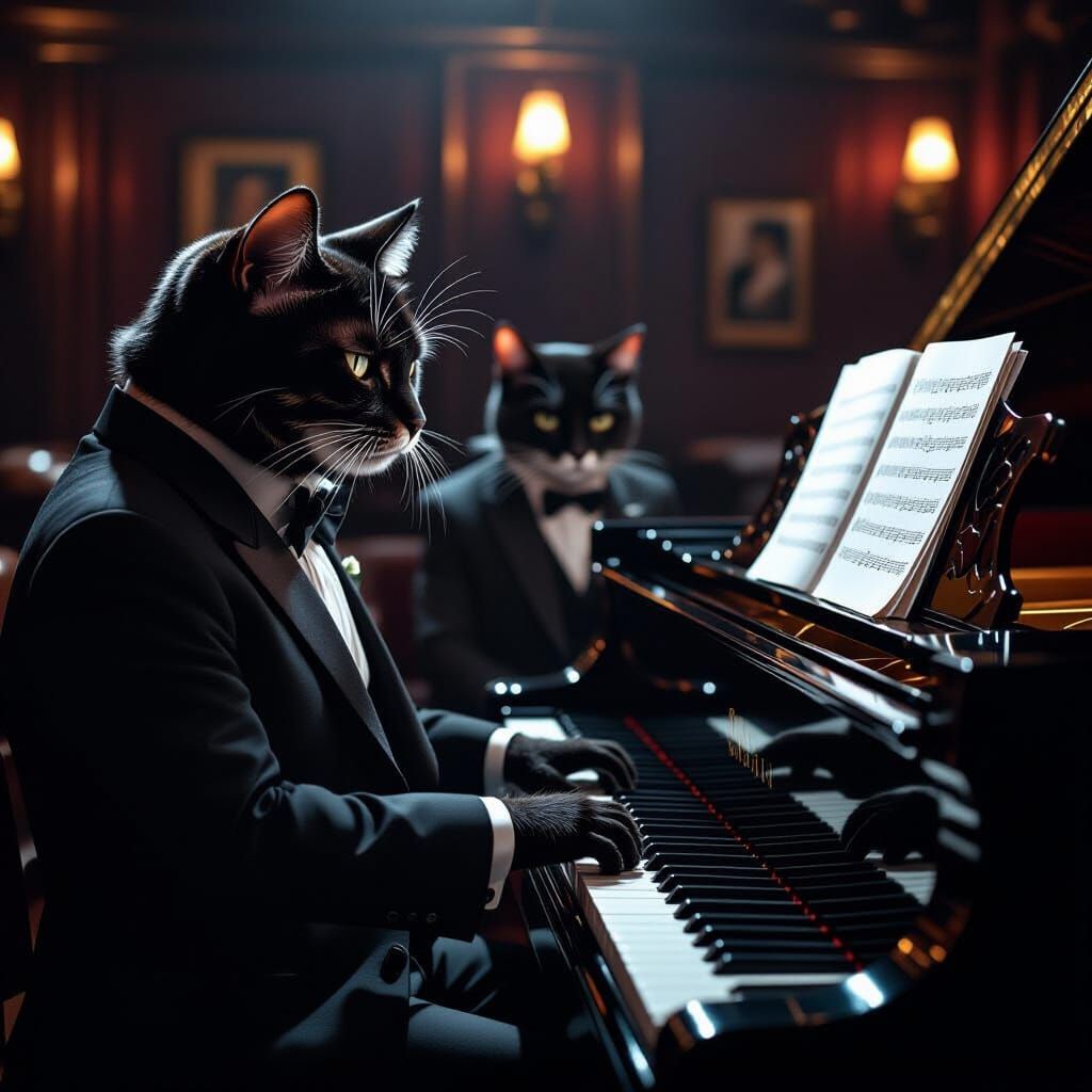 Cats in Suits at Jazz Club, Cinematic Style