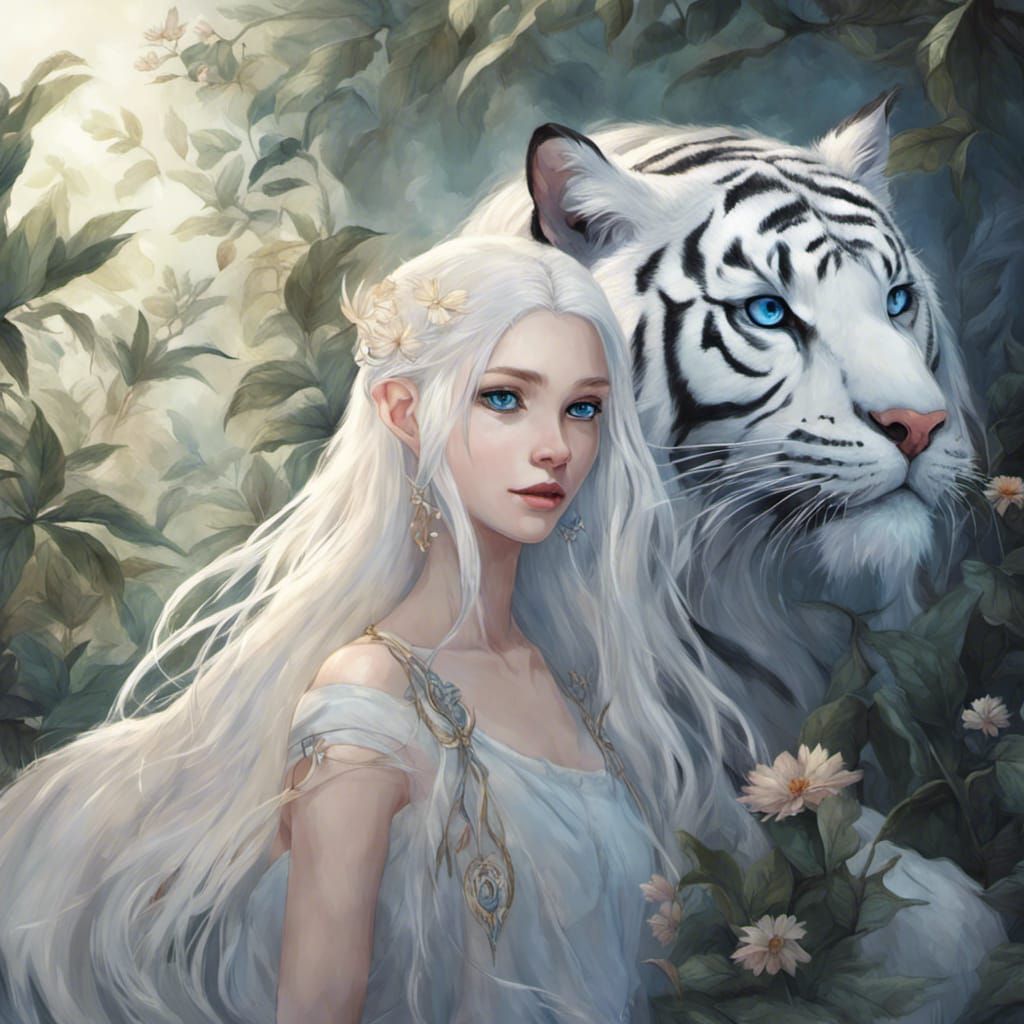 Ethereal Pale Fairy with Tiger Companion