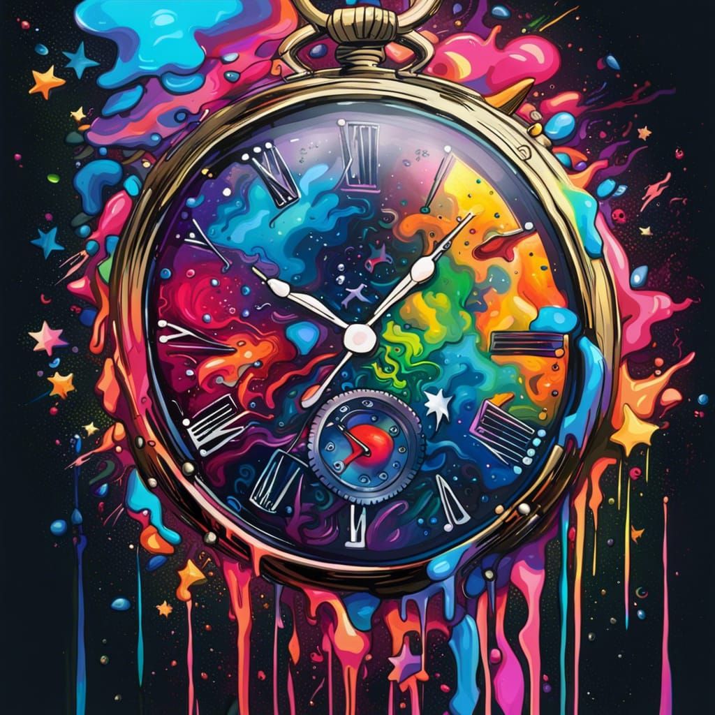 Melting Pocket Watch in Space: Graffiti Art
