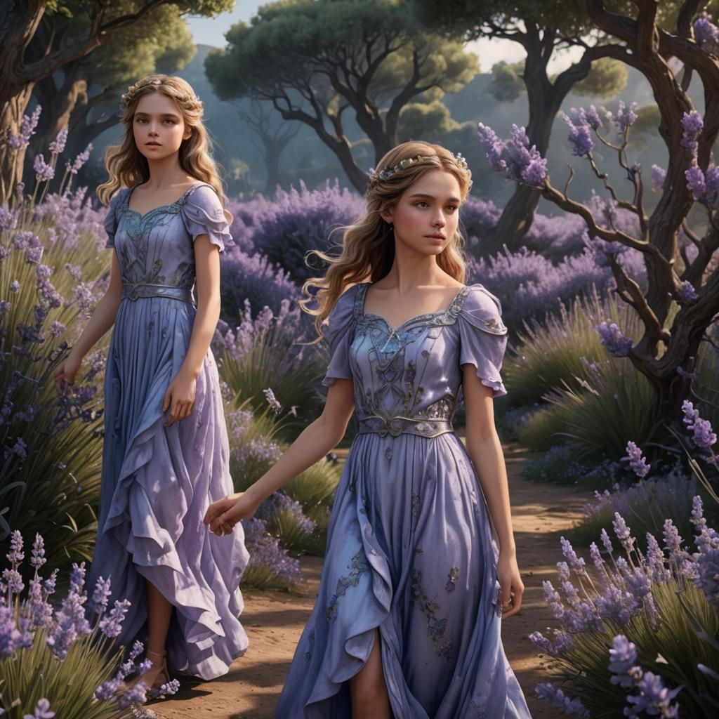 Aphrodite's Daughters in Lavender Blue Dresses