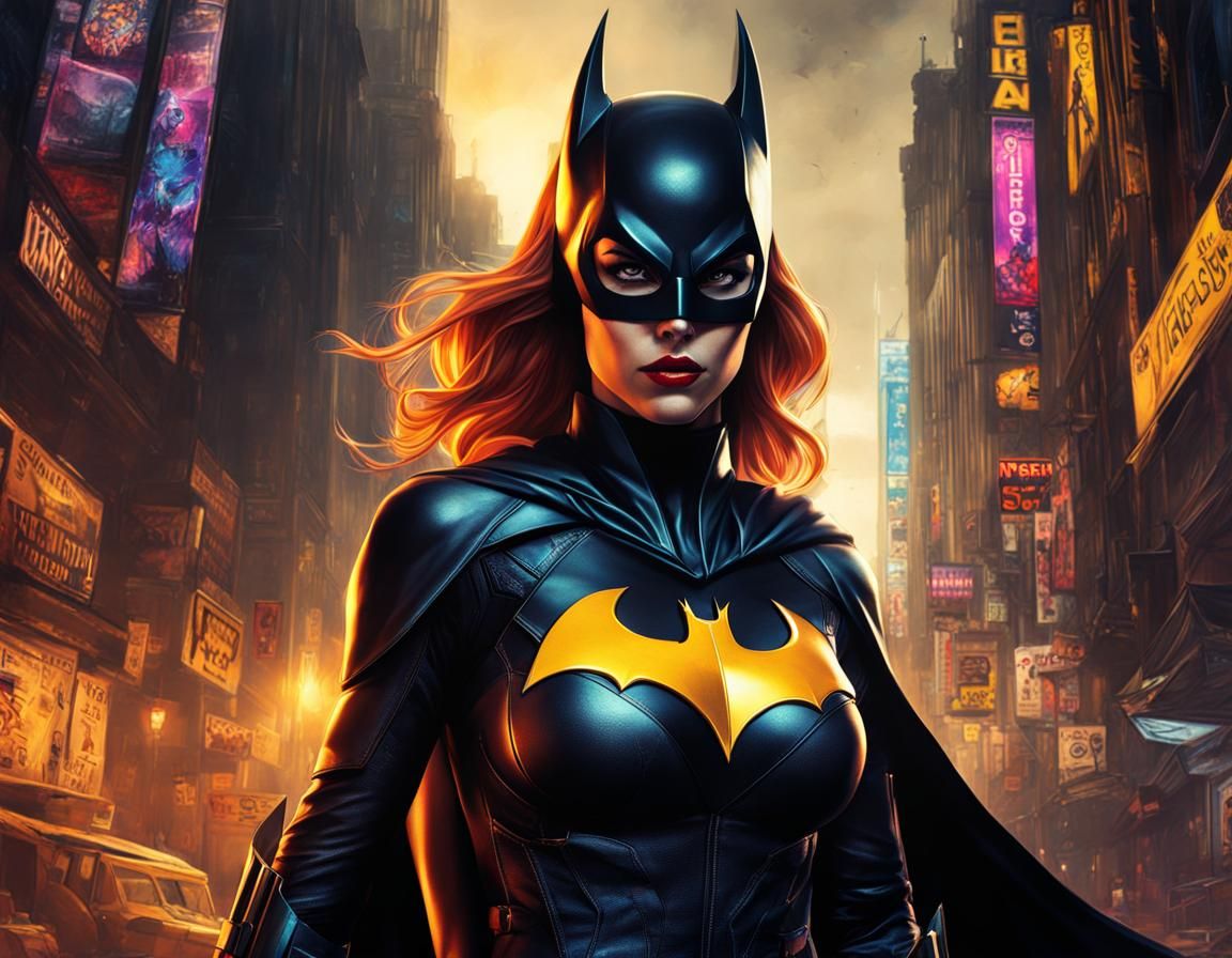 Batgirl in Cyberpunk Dystopia: Digital Painting