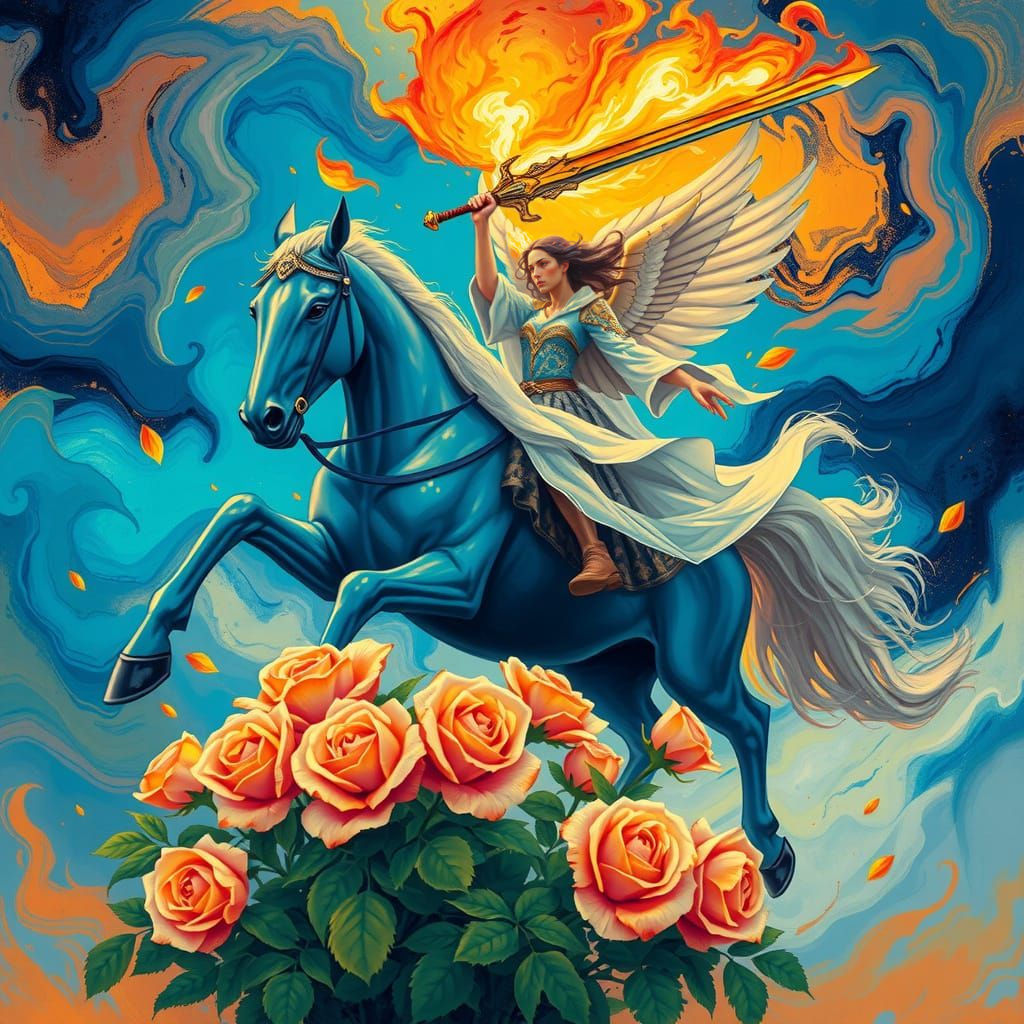 Winged Warrior on Fiery Steed