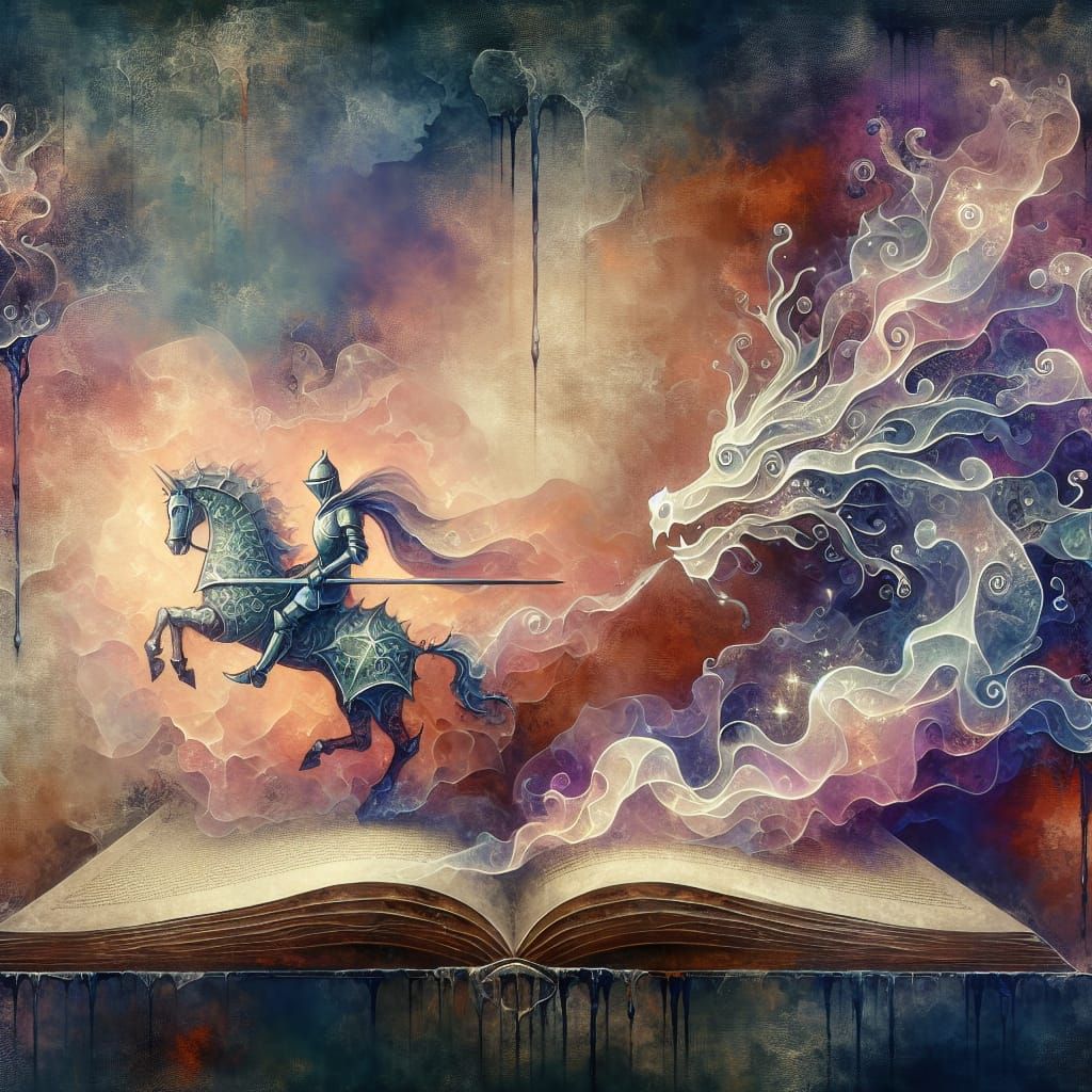 Knight Versus Dragon in Iridescent Chinese Ink Painting