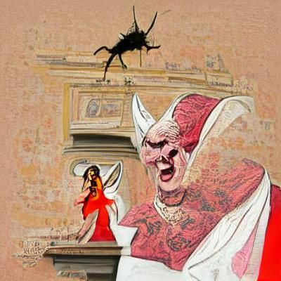 Surreal Devil and Female Pope Encounter