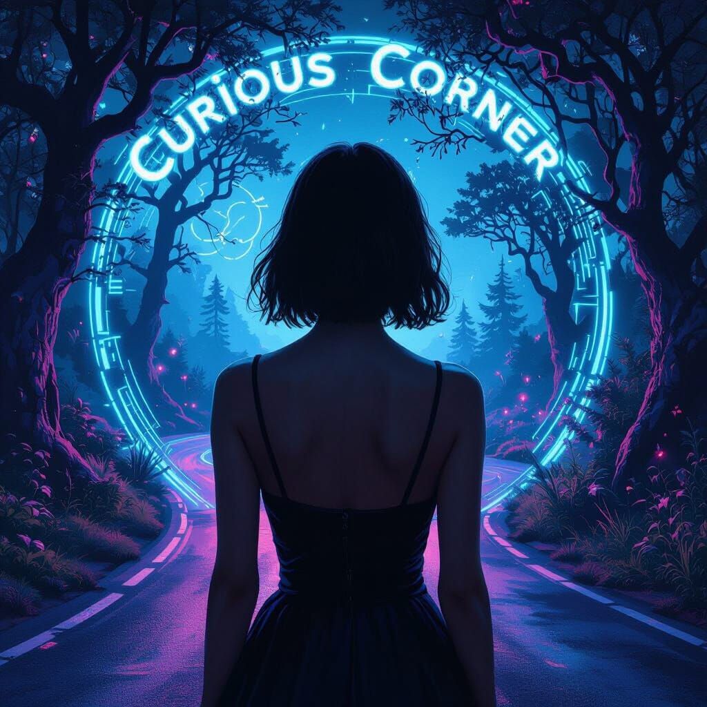 Eerie Neon Glow in Intertwined Nature and Tech Landscape