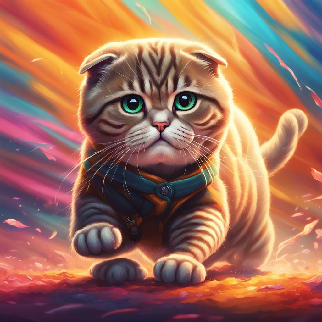 Scottish Fold Cat Martial Arts in Anime Style