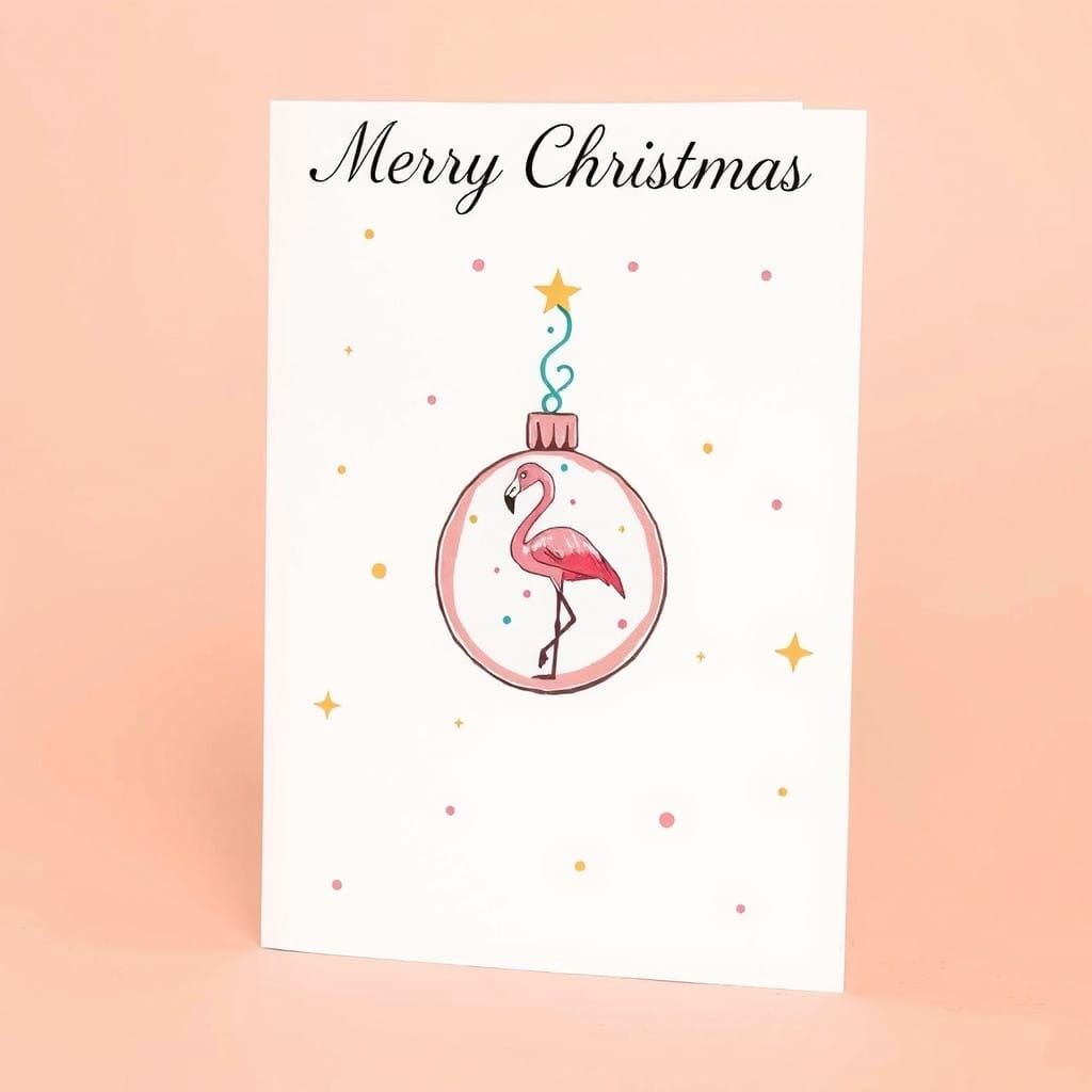 Elegant Art Deco Christmas Card with Flamingo Ornament