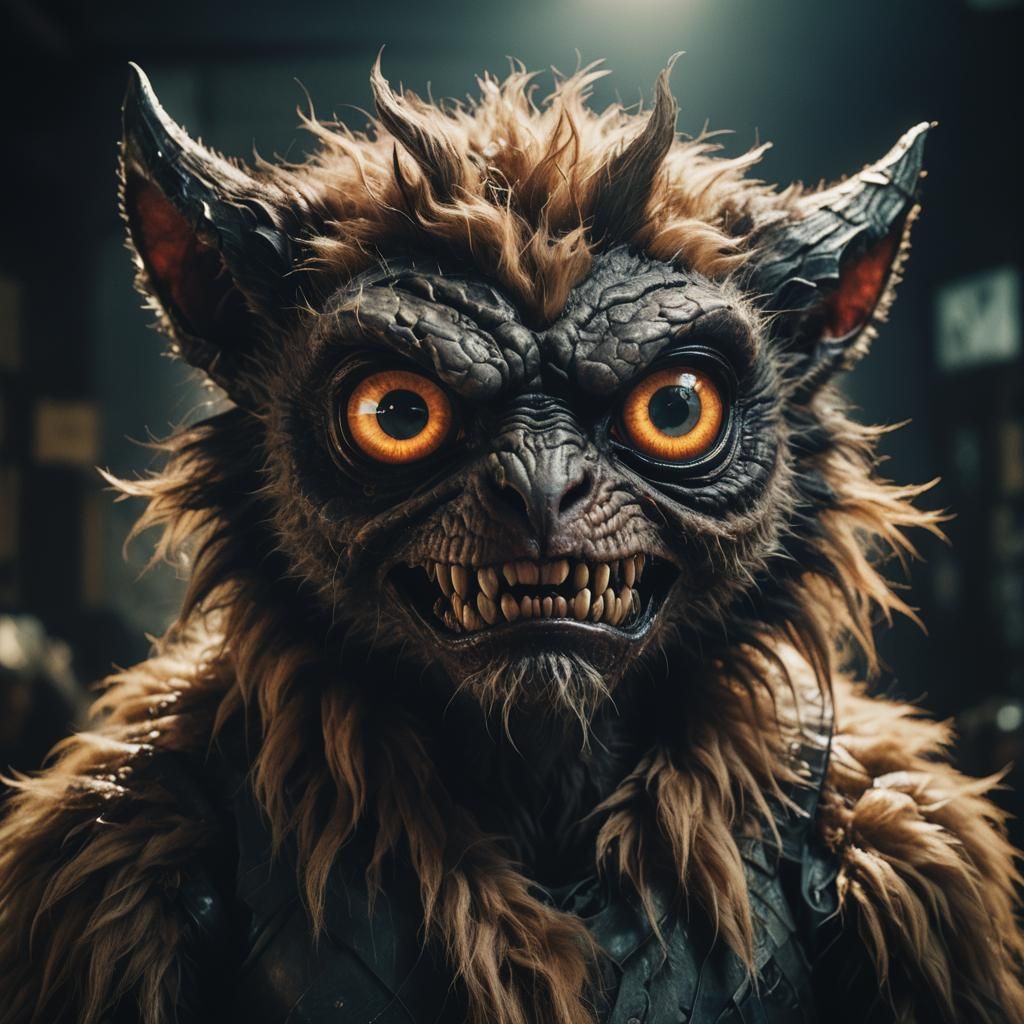 Fur Demon with Large Eyes: Cinematic Film Still