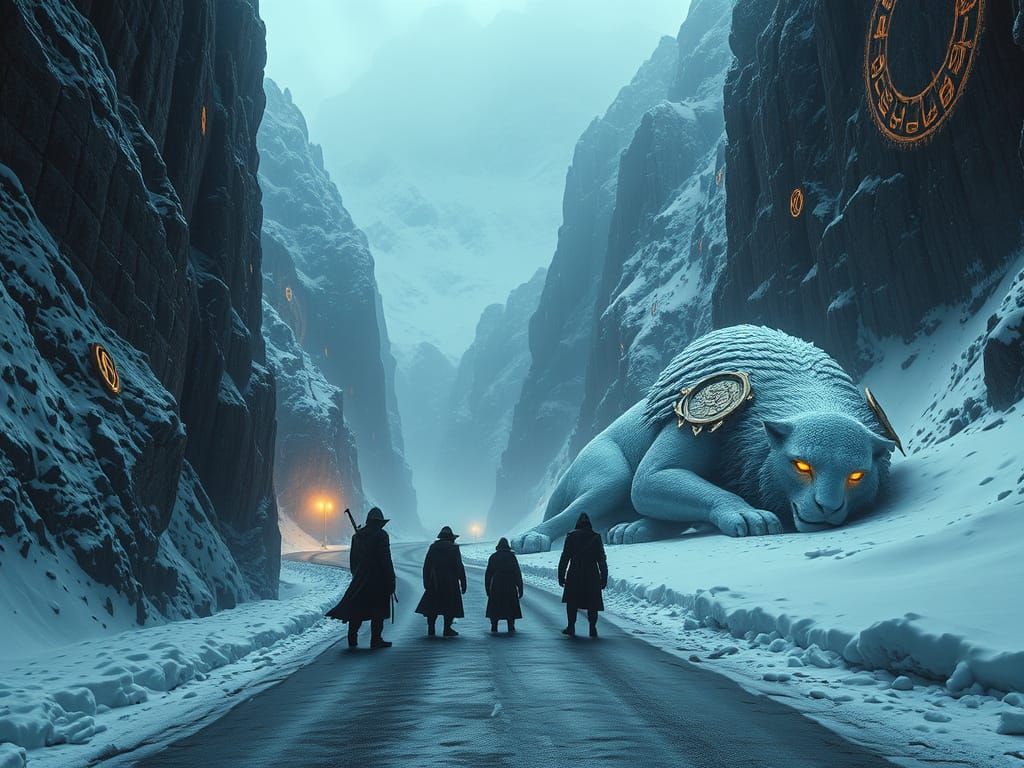 Colossal Griffin Discovery in Snowy Mountain Pass