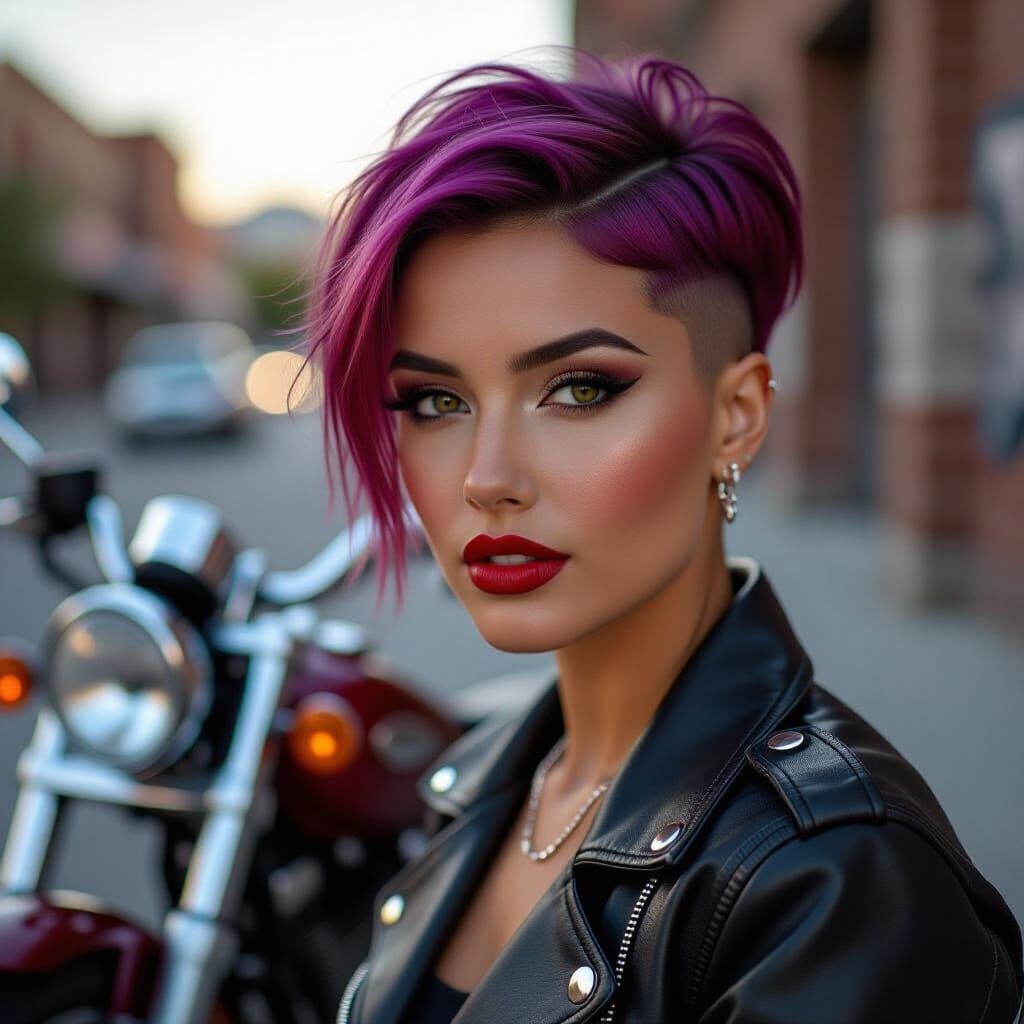 Woman With Taper Fade and Leather Jacket