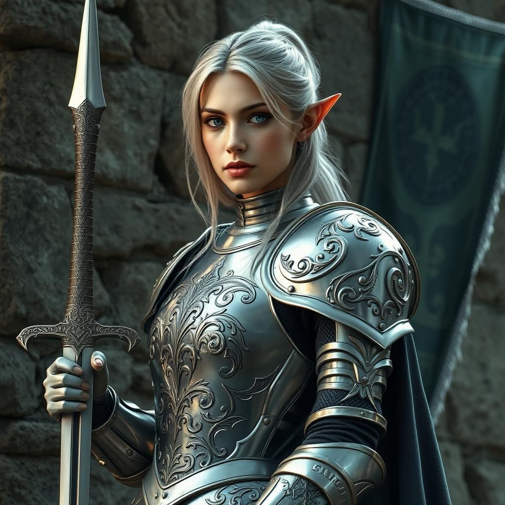 Silver Elf Knight Portrait in Mystical Light