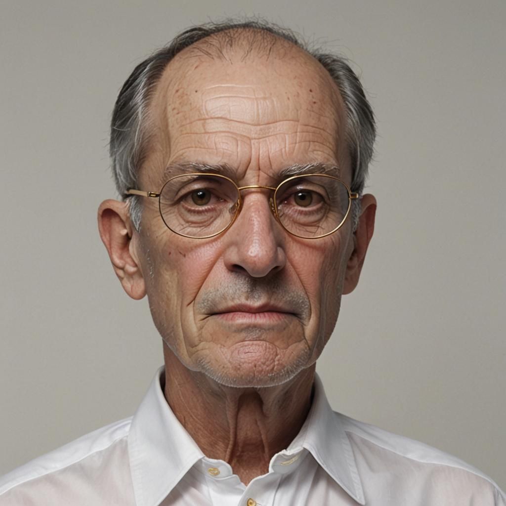 A close up hyperrealistic picture of a thin faced man about ...