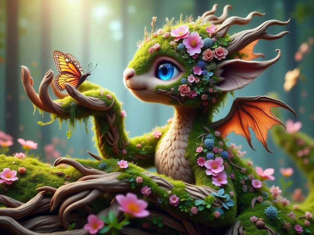 Cute Baby Dragon Ent with Butterfly