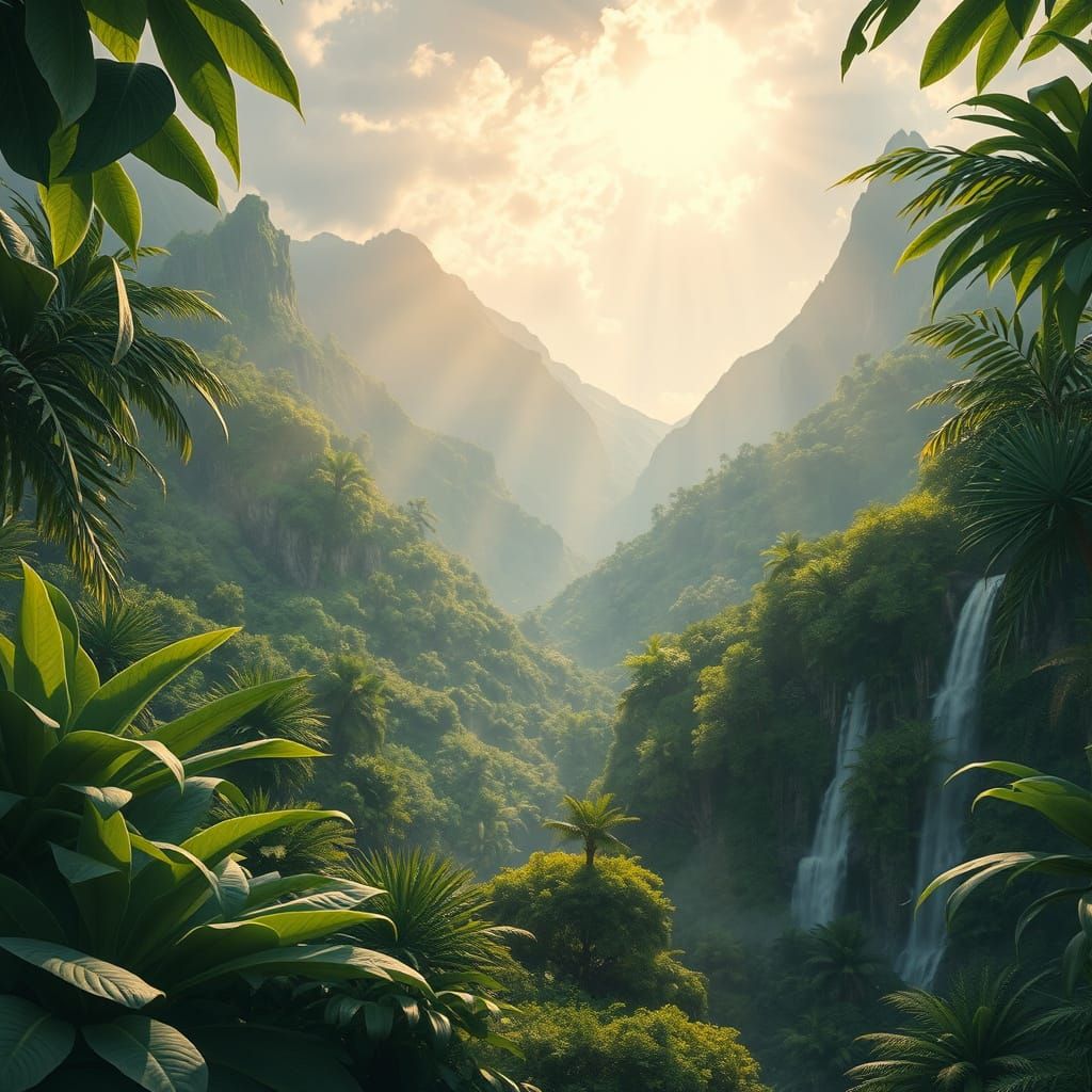 Tropical Highland Valley After Rain, Photorealistic Style