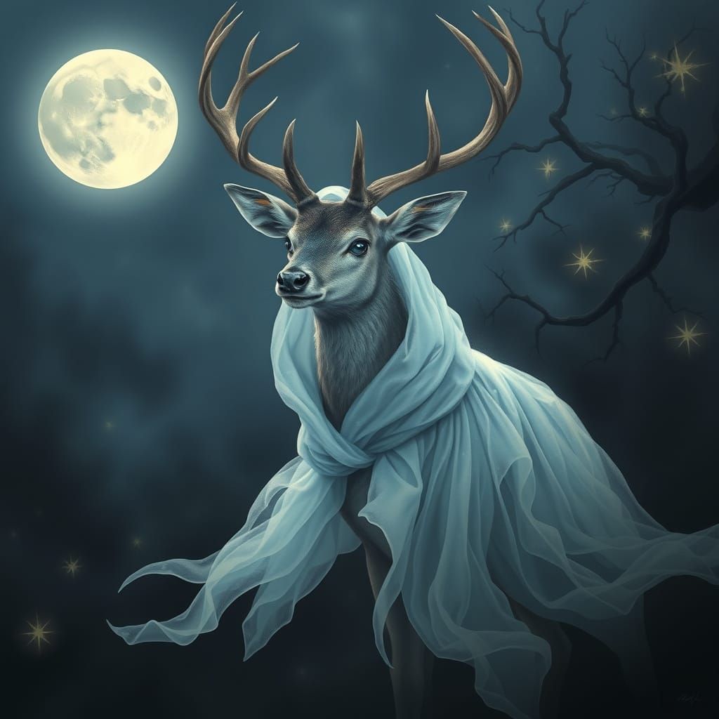 Dream Cloaked Deer in Floating Forest