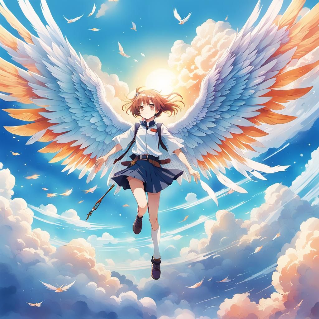 Anime Angel Soaring in Manga Style
