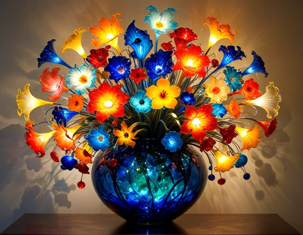 Illuminated Glass Flowers in Blown-Glass Style