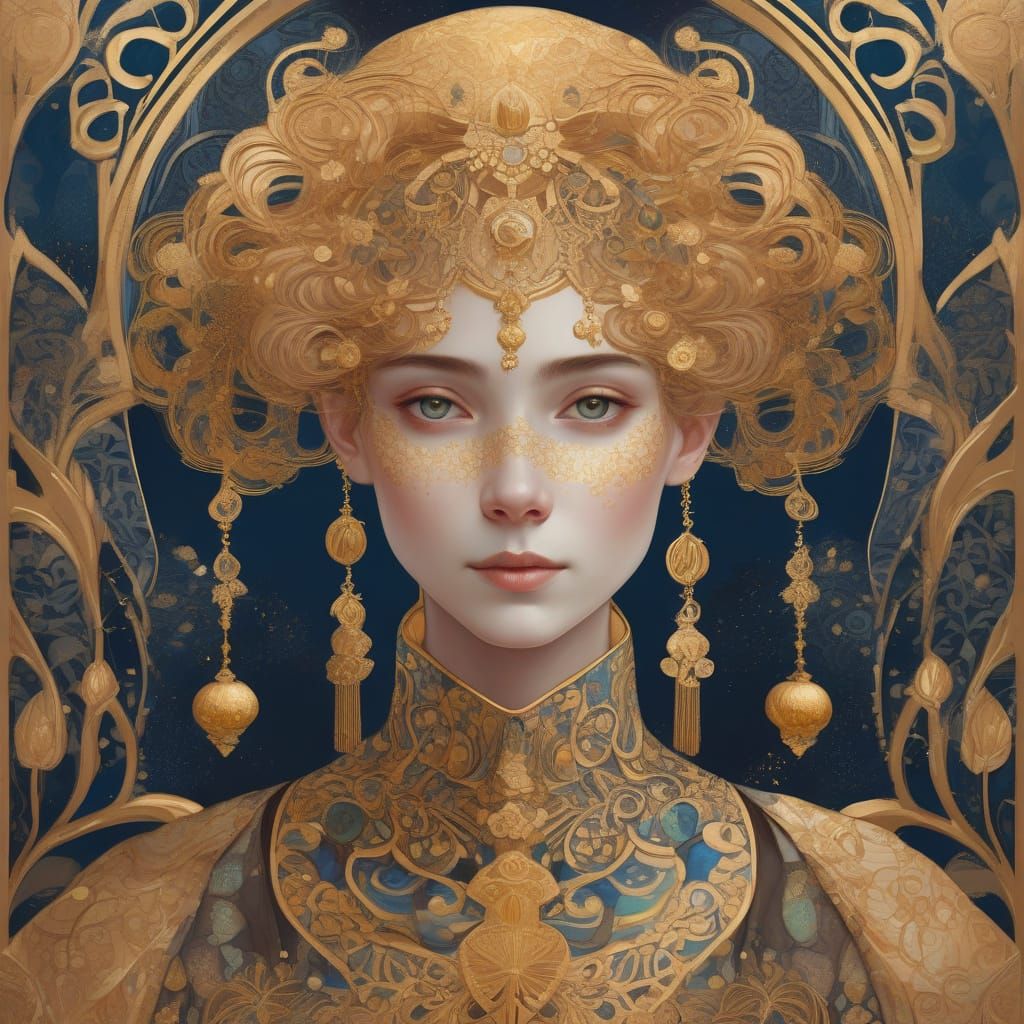 Regal Woman in Klimt Style with Ornate Art Nouveau Details