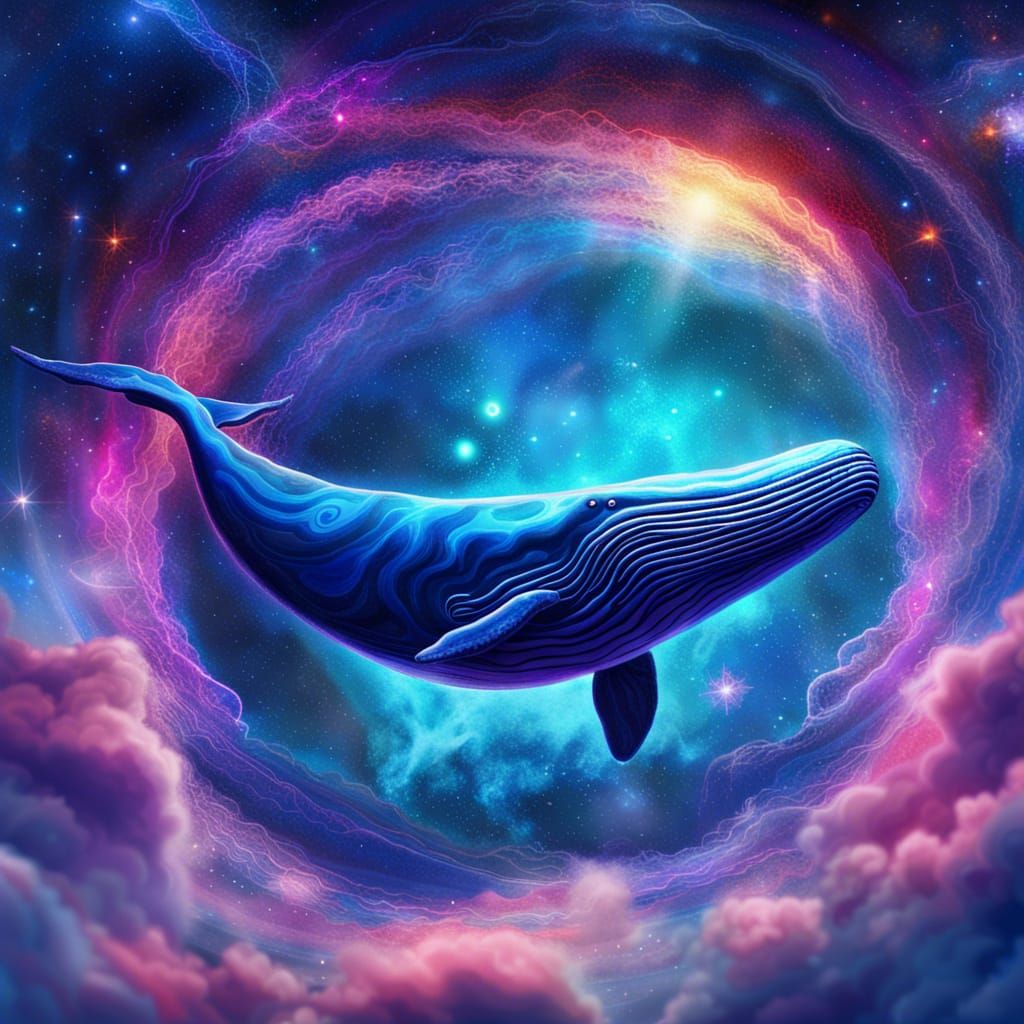 Blue Whale Soaring Through Galactic Nebula in Astral Style