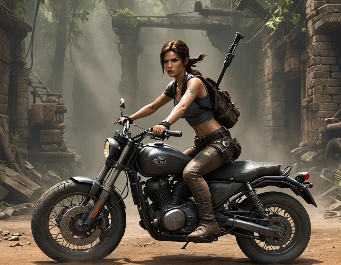 Lara Croft on Motorbike Adventure