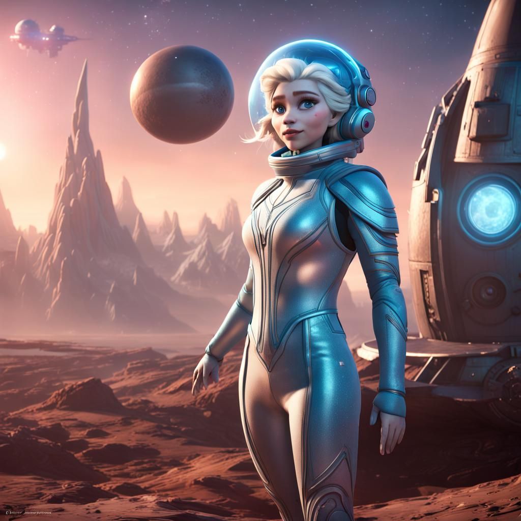 Elsa in Spacesuit on Distant Planet, Digital Painting