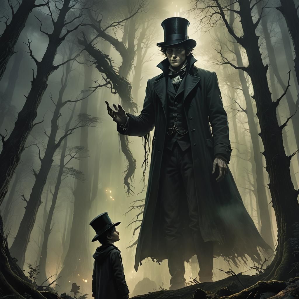 Eerie Dark Fantasy: Boy and Mythical Giant