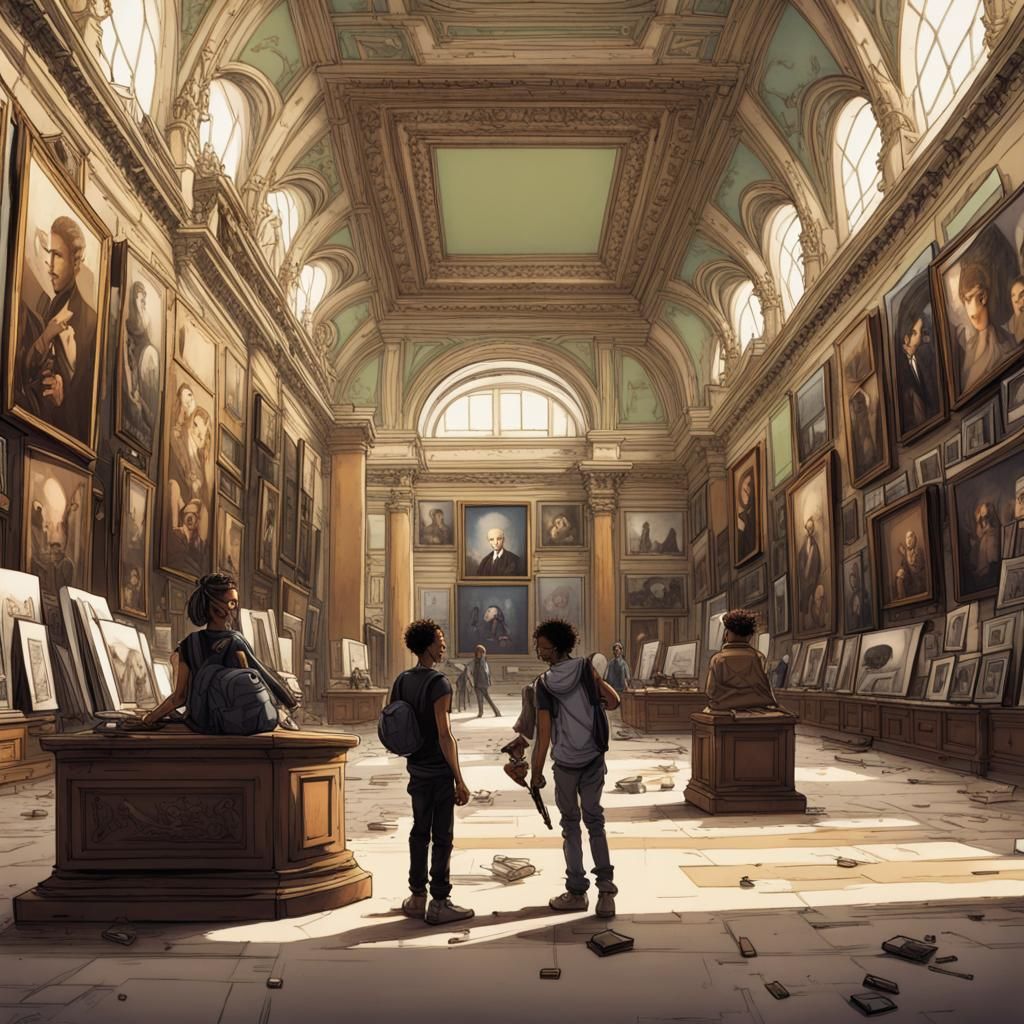 Boondocks Visit Louvre in Burtonesque Comic Style