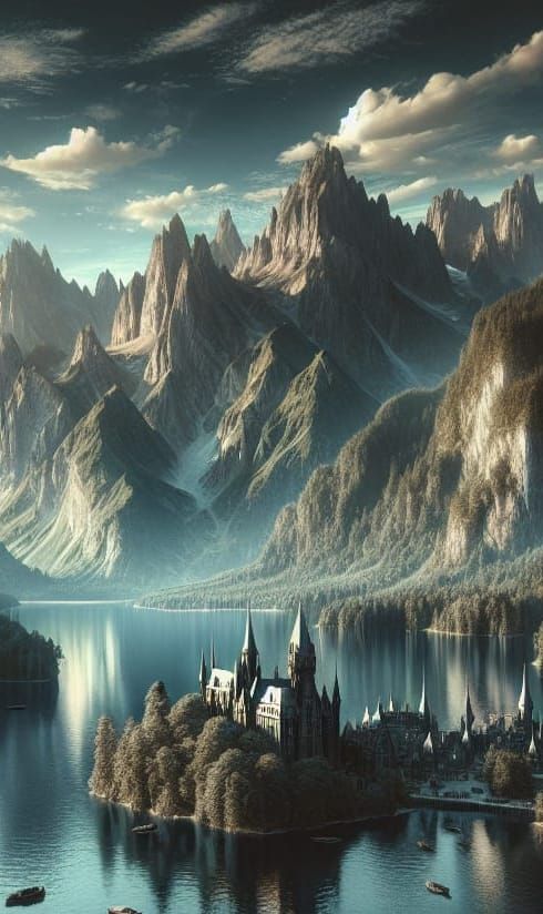 Majestic Mountain Range in Dark Fantasy Landscape