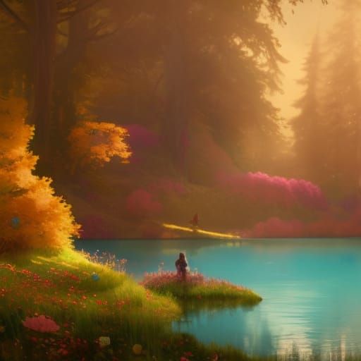 Fairycore Castle in Spring Meadow, Hyperdetailed Art