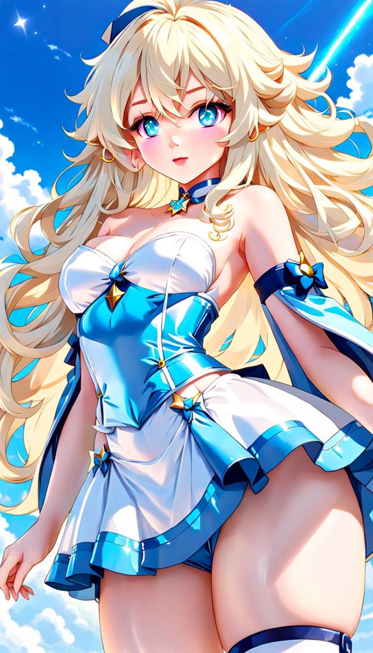 Anime Girl with Platinum Hair in Magical Outfit