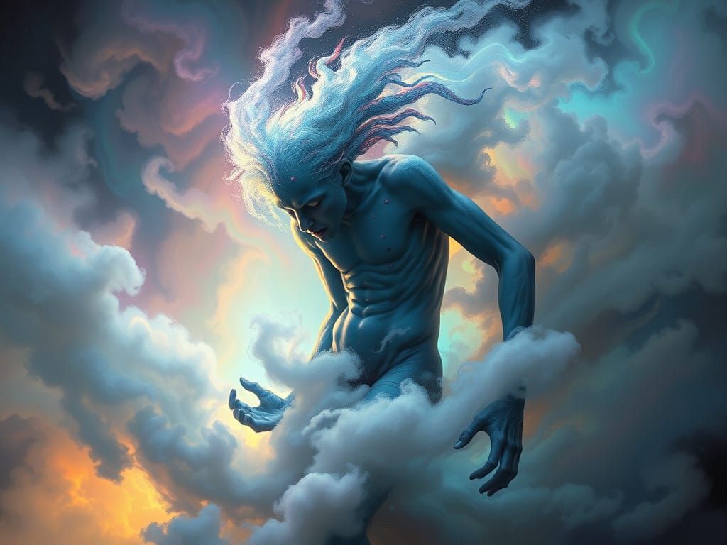 Being Transforms into Otherworldly Form Amidst Iridescent Mi...