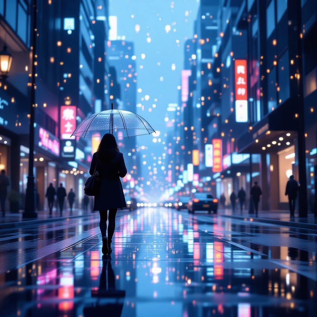 Person Walking in City with Transparent Umbrella