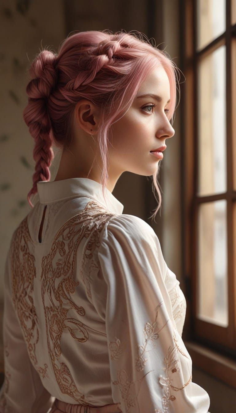 Young woman with pink hair