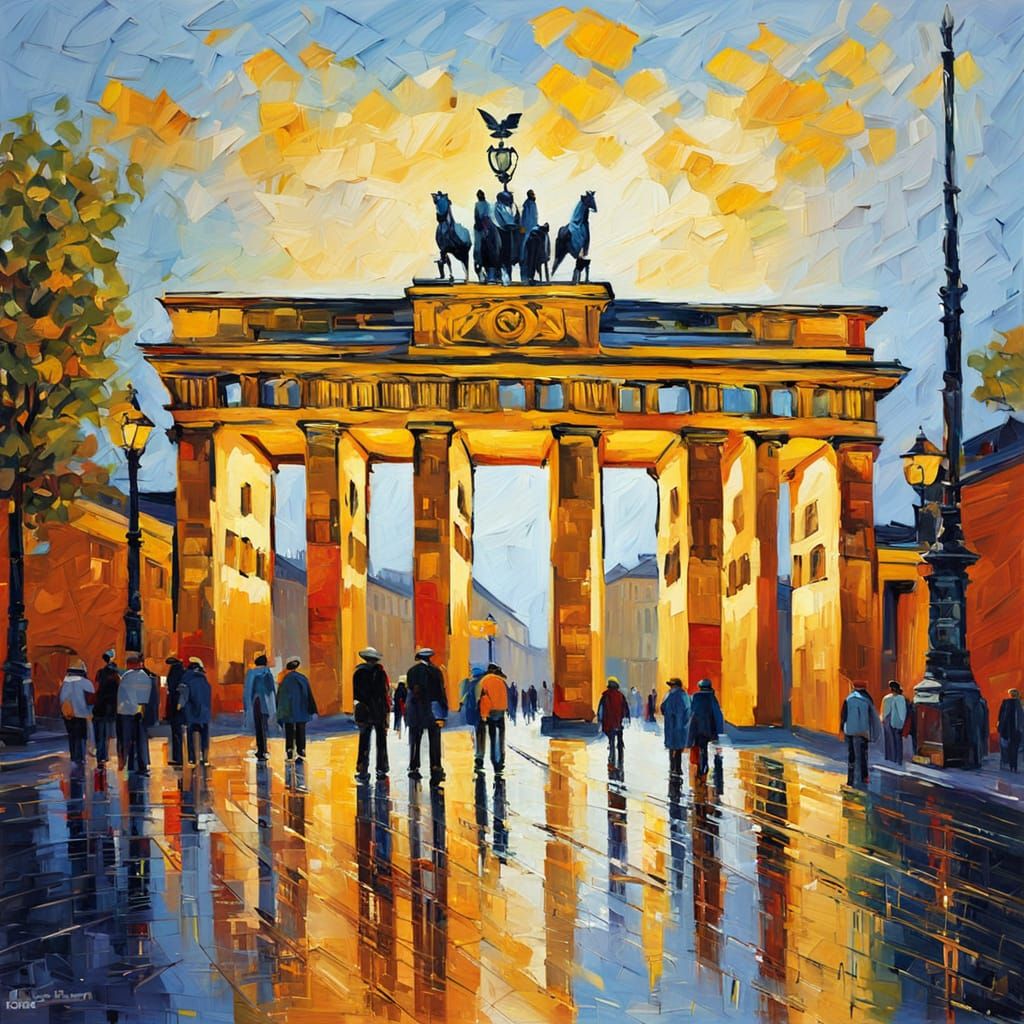 Brandenburg Gate in Golden Light, Neo-Impressionist Style