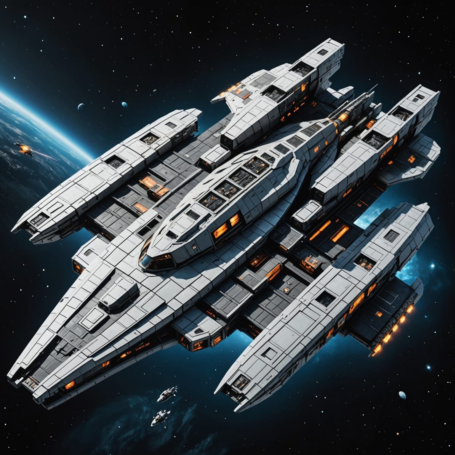 Rectangular Battleship Spaceship in Hyperrealistic 4K