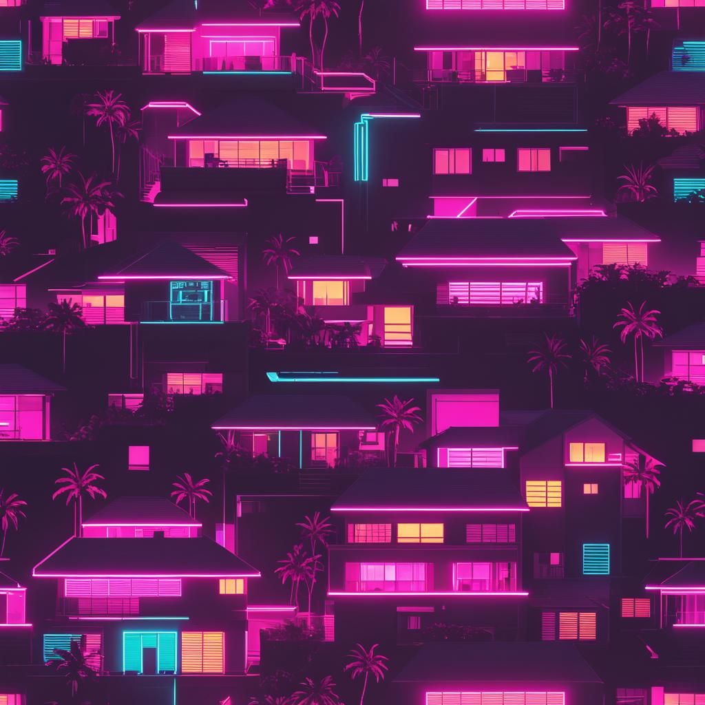 Synthwave House with Neon Retro Style