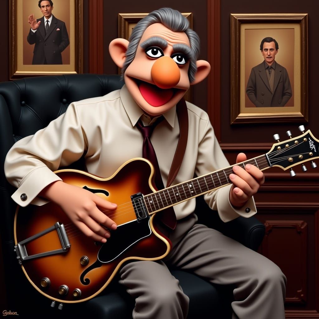 Muppet-Style Man Plays Guitar in Tavern